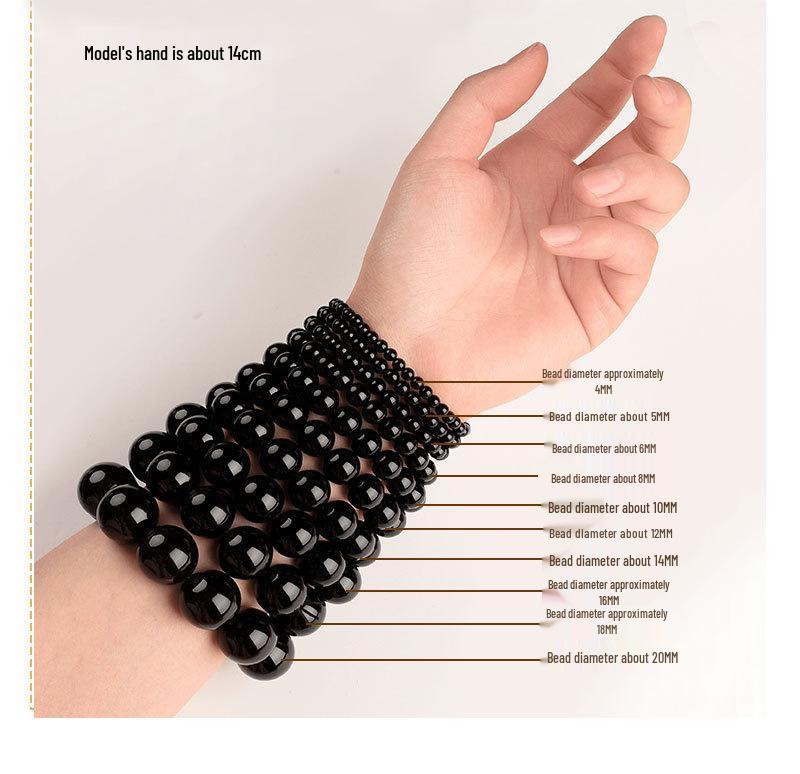 Natürliches Tektitglas Meteoritenarmband mit runden schwarzen Perlen