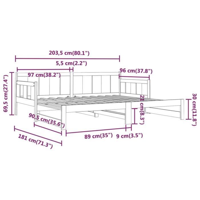 VidaXL Lit coulissant Bois de pin solide 2x(90x200) cm 820282