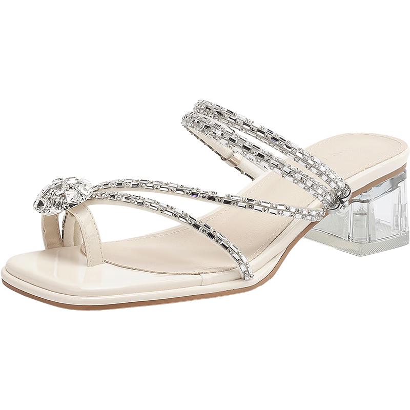 ZHR Women s Rhinestone Strap Block Heel Sandals 37