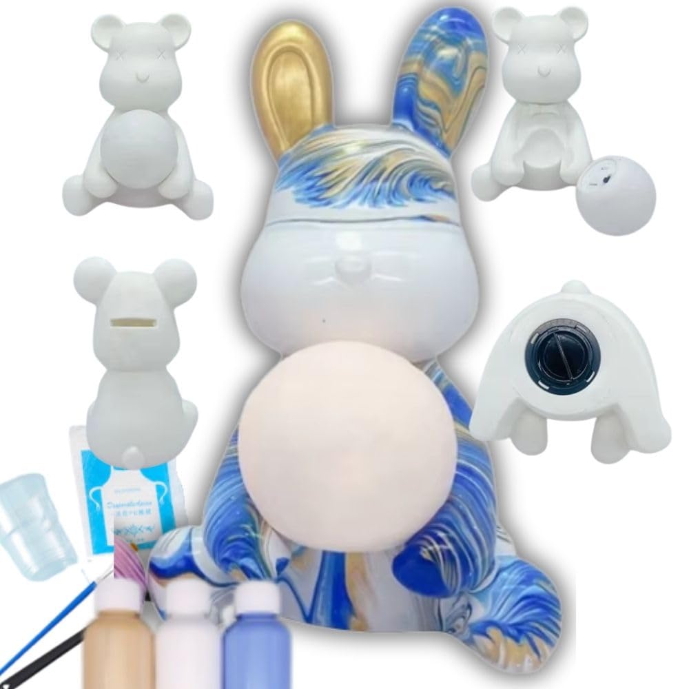 Rabbit Piggy Bank Drawing Craft Polling Art At Animal Indirect Making Blue Lamp, Kit, Kit, Handmade, Home, Lamp, Lighting, Kids, Toy, Boys, Girls,