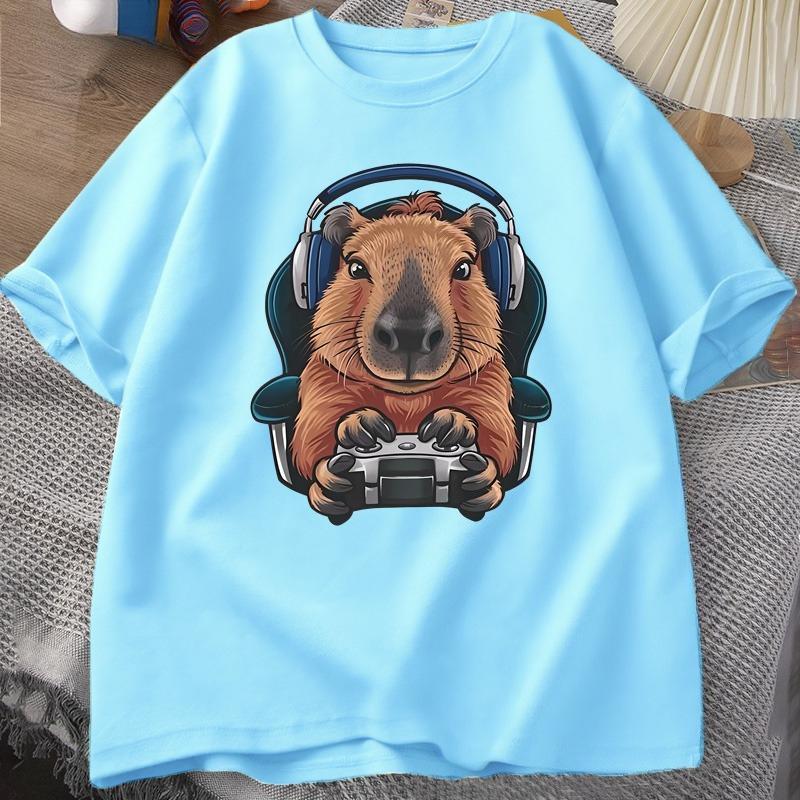 Unisex Gamer Capybara Shirt Capybara Tank Top Graphic Cute Rodent Tshirt Funny Animal Gaming with Controller Unique