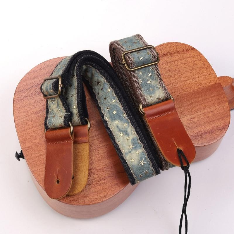 Cowboy Star Pattern Ukulele Strap Leather Adjustable Shoulder Strap Acoustic Ukulele Belt for Comfortable Playing