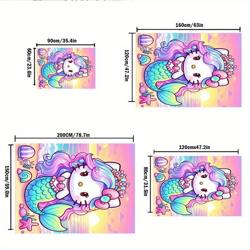 1pc Sanrio Hello Kitty Mermaid Printed Office Carpet Rectangle Rug Under The Table,Perfect Room Decor for Living Room, Bedroom, Kitchen, Non-slip Floo