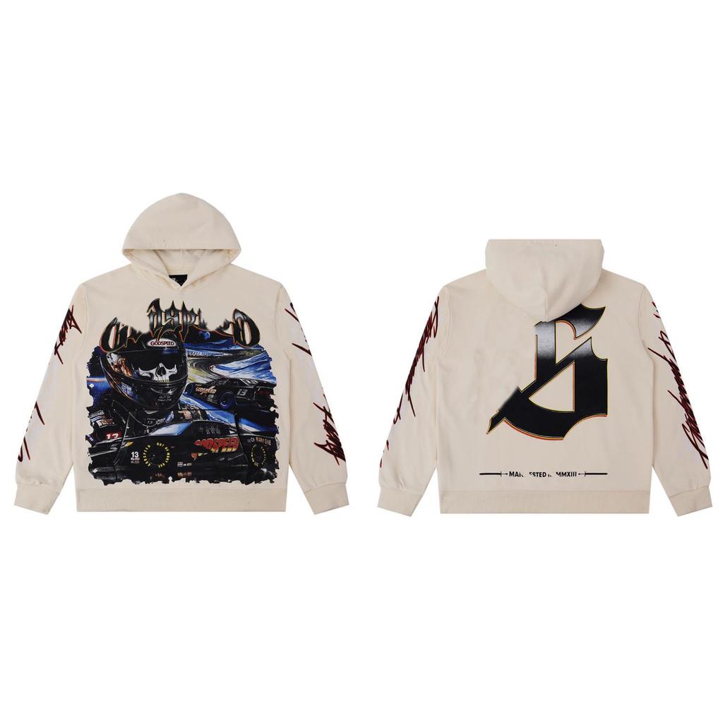 Godspeed Retro Skull Racer Hoodie - Washed-Out Street Rock Style