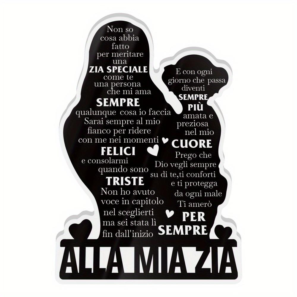1pc Italian Acrylic Sign Table Decor - Heartfelt Aunt Quote In Italian, Contemporary Farmhouse Style Desktop Decoration for Home