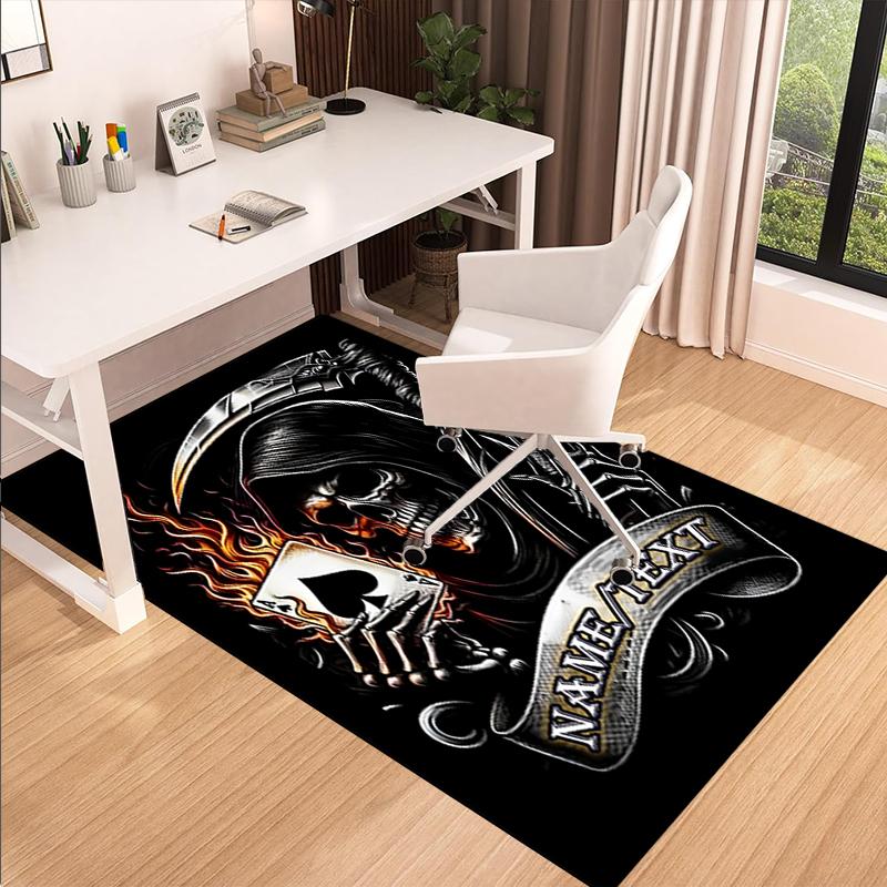 1PC Custom Name "Skull Flames: Grim Reaper Art" Theme Floor Mat Ideal for Living Room, Game Rooms, Office, Bedroom,Floor Mat Playful Design