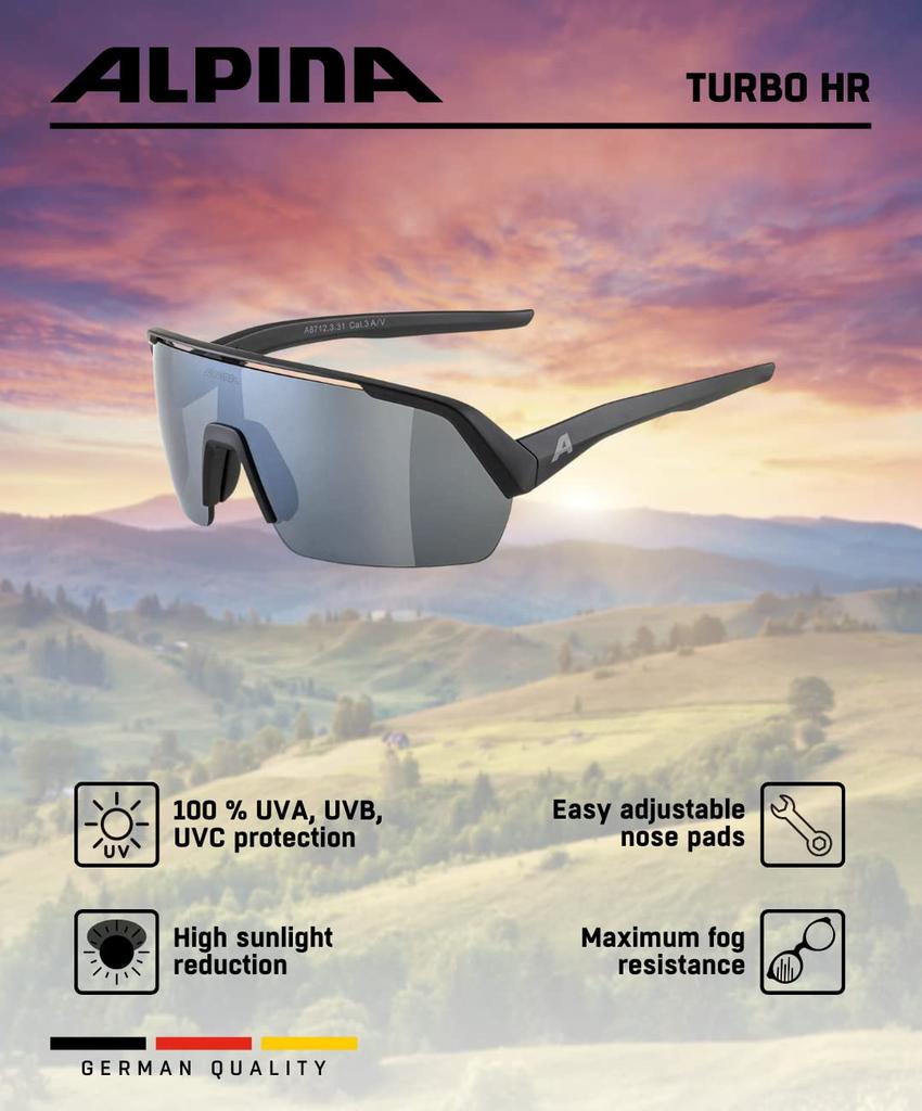 Alpina TURBO HR Sports Shield Style for Smaller Faces Sunglasses, Anti-Fog, Mirrored, Women,