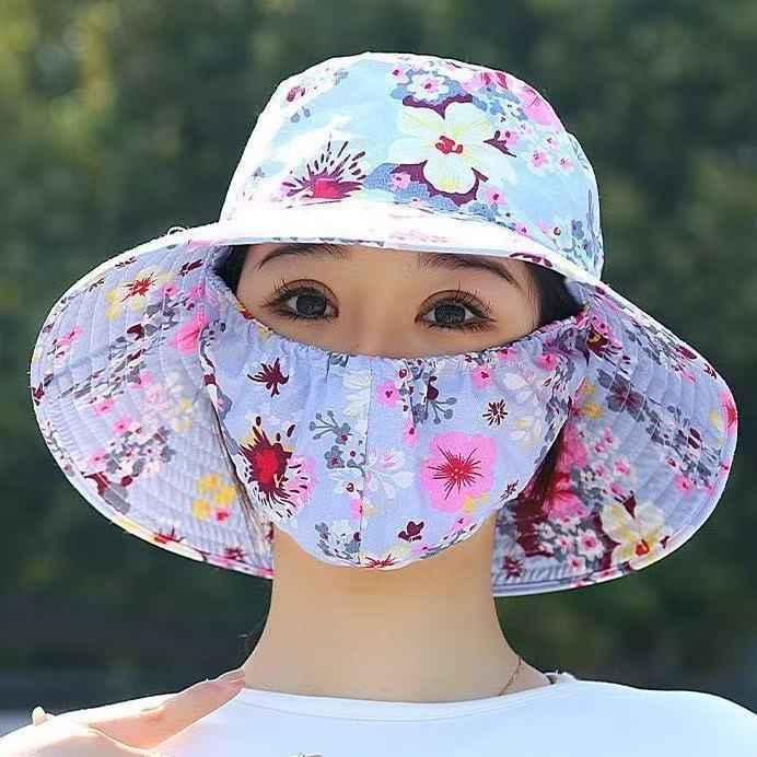 New Sunscreen Mask Integrated Hat Sun Hat Women's UV Protection Outdoor Summer Sun Hat Face Protection Tea Picking