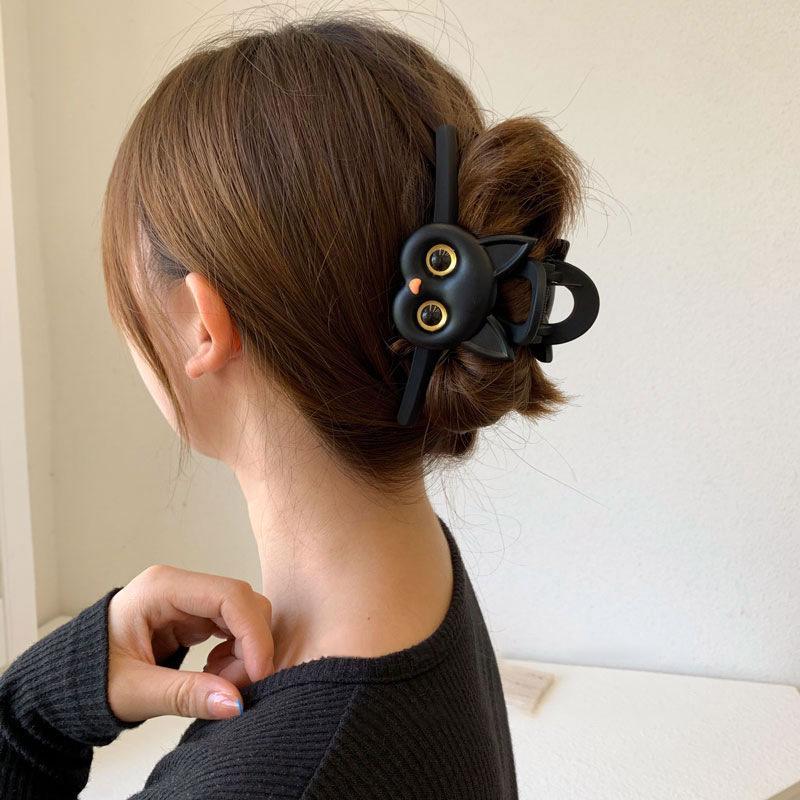 "3D černá spona do vlasů Cat Head – vlásenka a vlasové doplňky ve stylu žraloka"