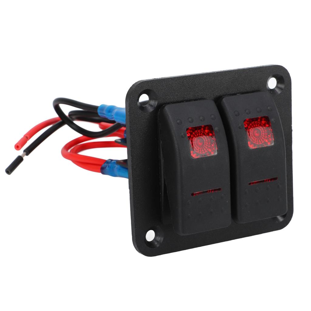 Rocker Switch Panel 2 Gang On Off Pre Wired Red LED 12V 24V 20A 10A with Marine Vehicle Labels