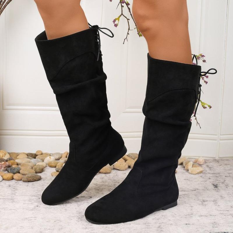 Plus-size Shoes, Lace-up Boots, Women's Shoes, High Boots, New Pleated Boots
