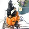 Halloween Pumpkin Gnomes with Witch Hat Miniature Ornament Resins Craft Figurine Ornament for Home Garden Decoration
