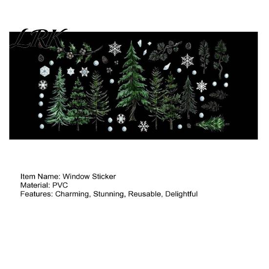 Reusable Window Clings Christmas Tree Clings, Green Pine Trees Snowflake Decals, Winter Interior Design Wall Accents PVC Static Glass Sticker