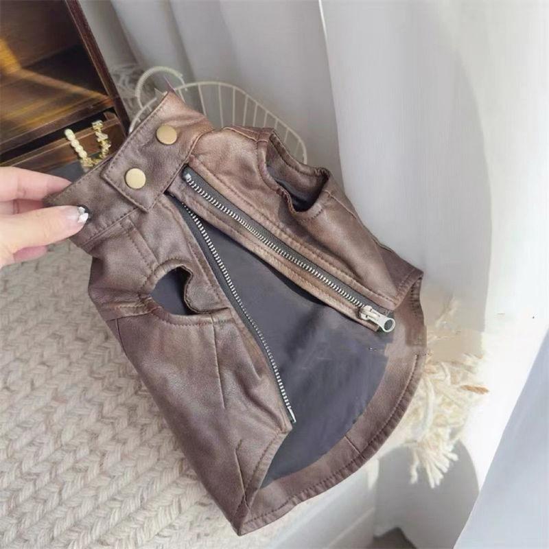 Pet Dogs Cats Jacket Coat Leather For Teddy Schnauzer Dog Warm Coat Jacket Faux Leather Fashion Pet Puppy Clothing Apparel