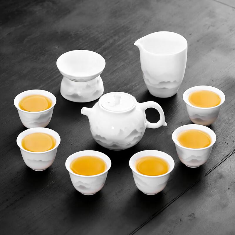 Lainuo Mutton-Fat Jade Porcelain Ink Landscape 9-Piece Tea Set