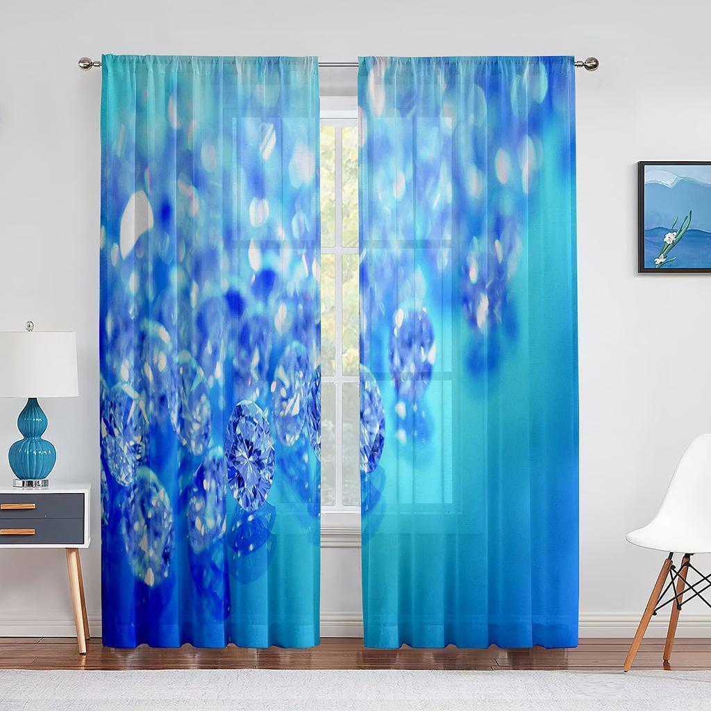 Falling Jewelry Diamonds On The Black Background Tulle Curtains for Living Room Bedroom Decor Chiffon Sheer Voile Window Curtain