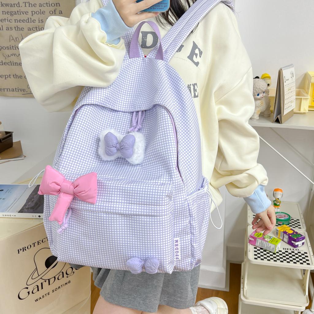 Schoolbag1011 New Trend Student School Bag Simple Versatile Cute Large Capacity Backpack Solid Color Simple Doll Youth