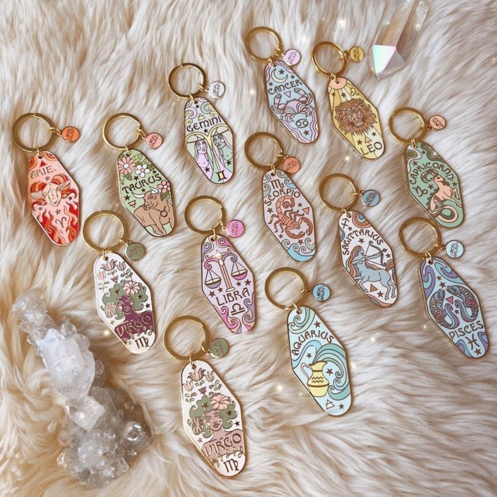 Twelve Constellation Metal Enamel Keychain Motel Bohemian