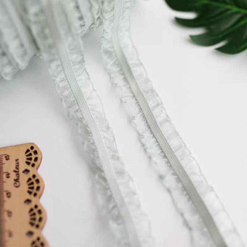 5 Yards/lot Black Gray Elastic Bilateral Lace Trim Ruffle DIY Lace Ribbon 2.5cm Width