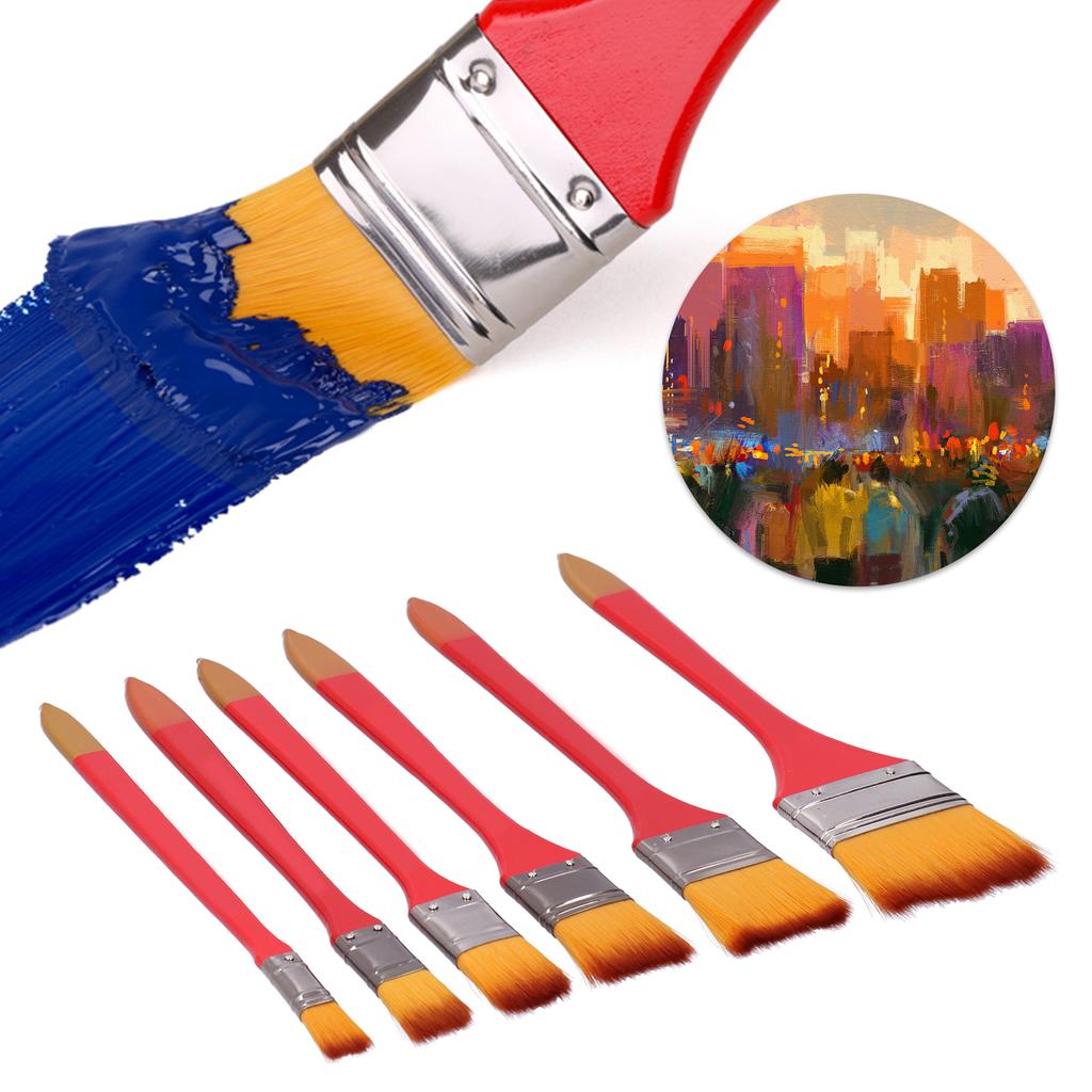 6Pcs Flat Brushes Nylon Hair Oil Acrylic Special Painting Professional Tools Red