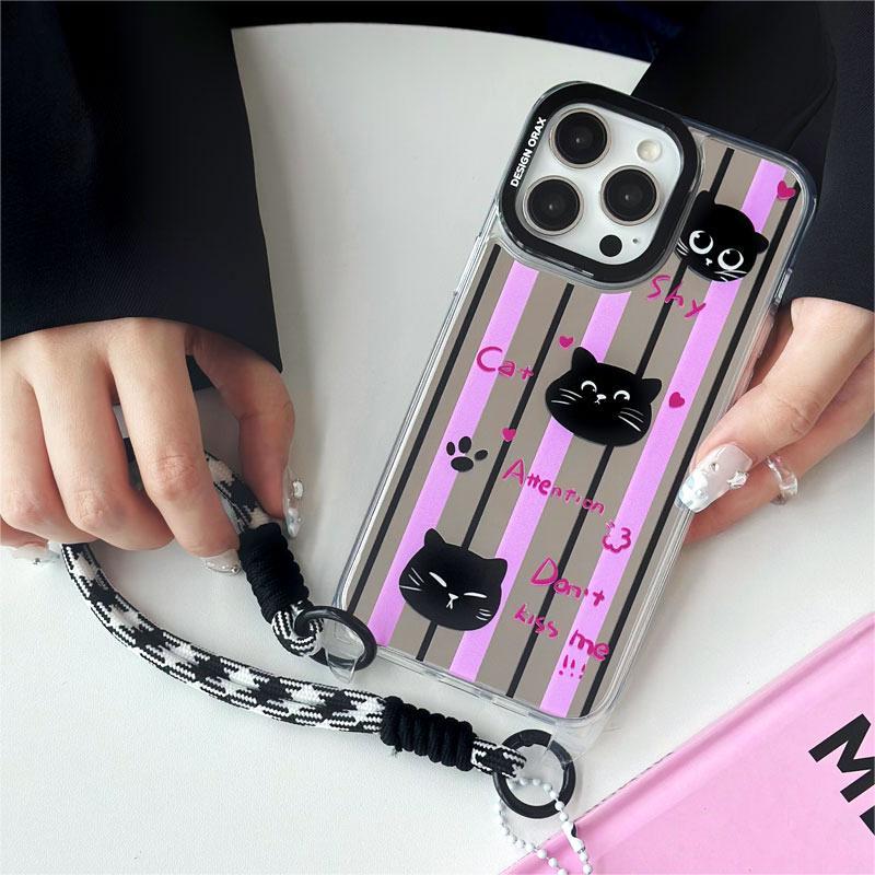 Zhitai Cartoon Mirror Case for iPhone 15 Pro/14 Pro Max/13/12/16 with Lanyard