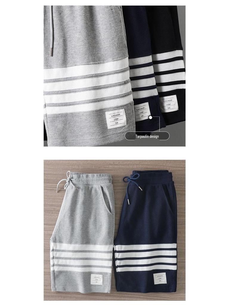 Unisex Waffelstruktur Streifen Lässige Sportshorts - Lockere Passform, Sommerbekleidung