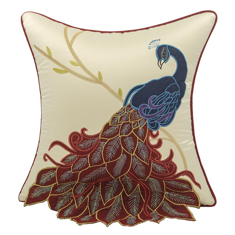 New Chinese Embroidered Peacock Throwing Pillow,Cushion,Sofa Cushion Cover,Bed Waist Pillow Cover