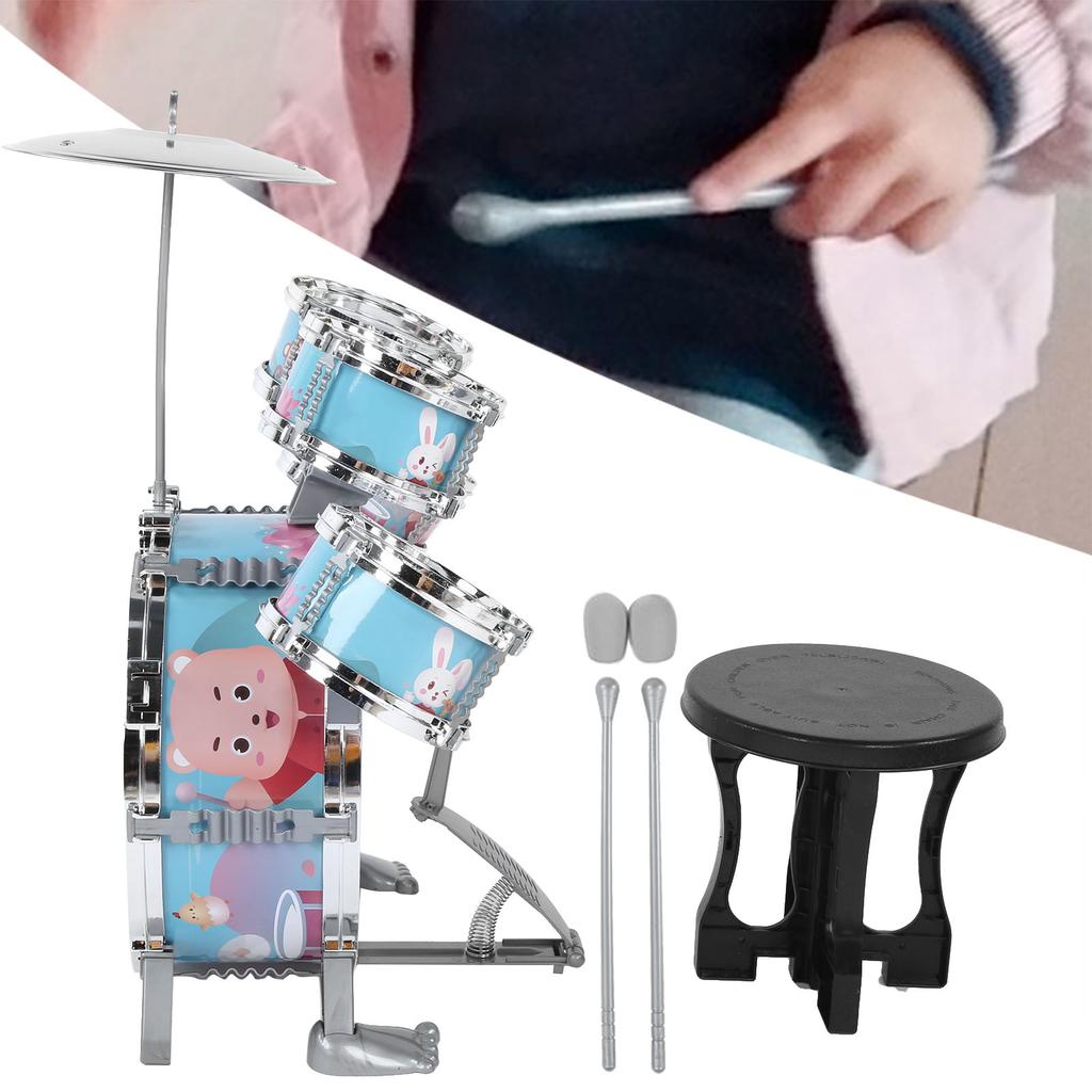 Kids Drum Set Cartoon Drums Kit Educational Child Musical Instrument Boys Drum ToyBlue
