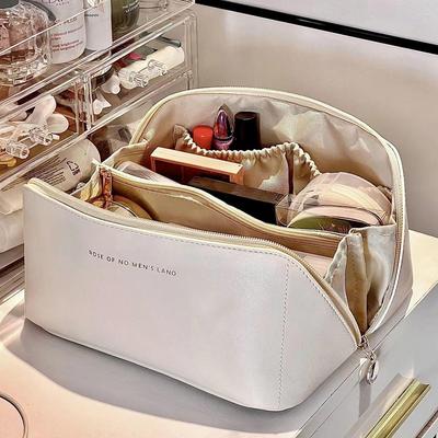 Grote lederen make-uptas voor dames, cosmetische organizer, make-uptas met hoge capaciteit, opbergtas voor vrouwelijke make-updoos