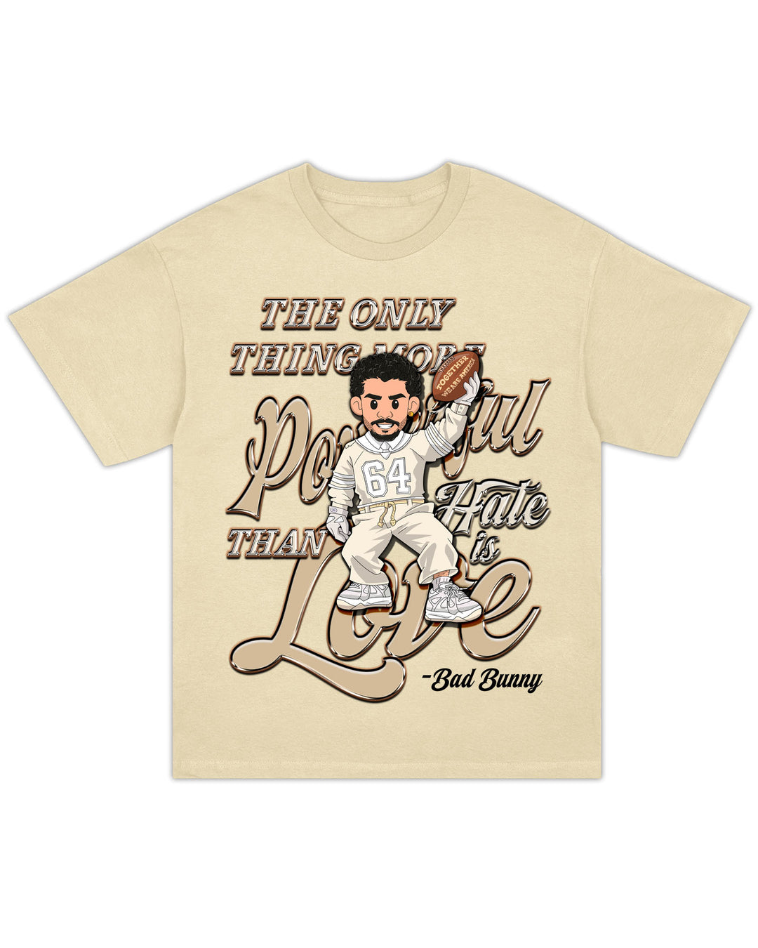 

Bad Bunny 2026 Super Bowel T-shirt Summer Oversized Men Women Unisex Cotton Short Sleeve Fashion Streetwear Female Male Clohitng S бежевий