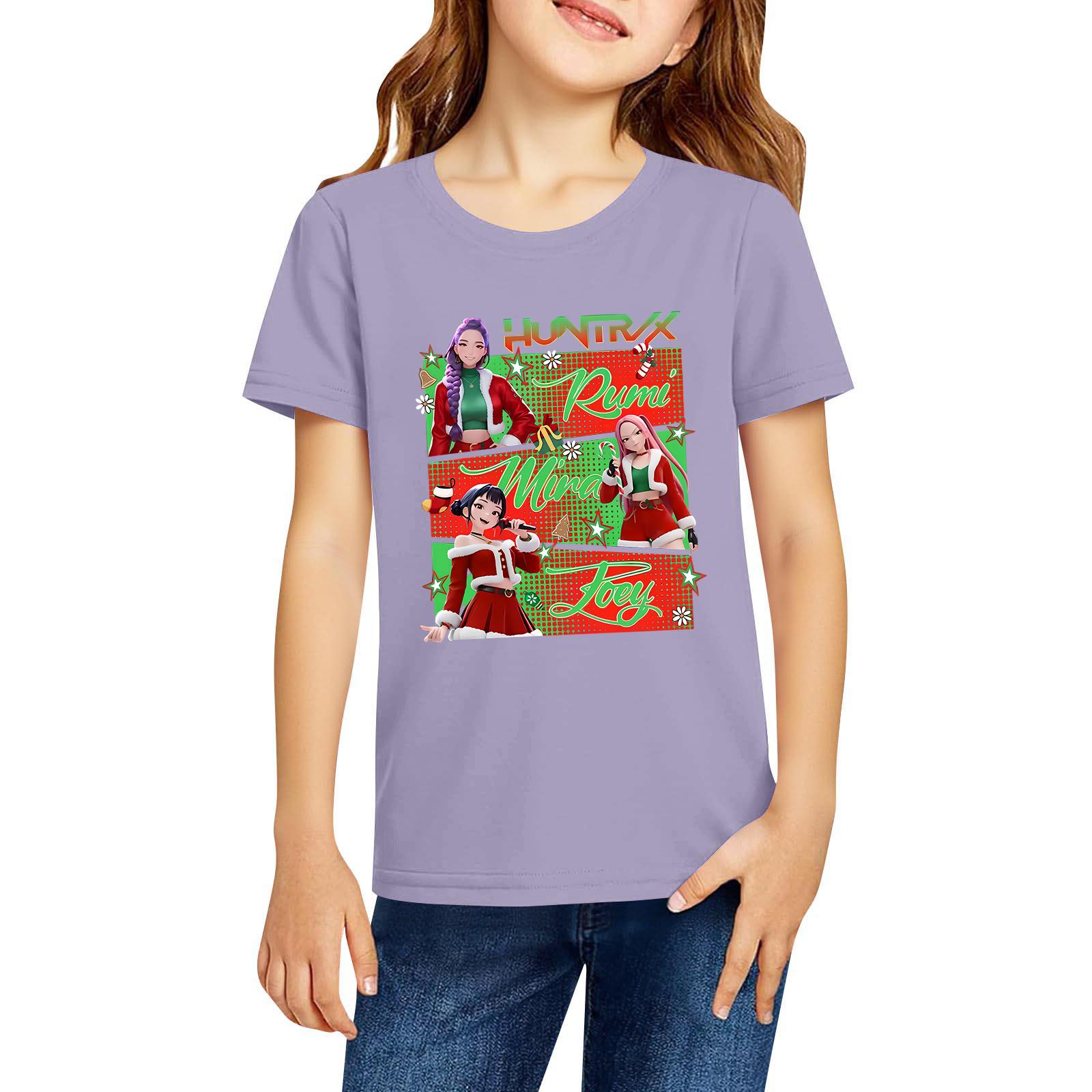 

Fashionable Round Neck Short Sleeve Work Clothes Printed Tops For KID Summer Tops 100 фиолетовый