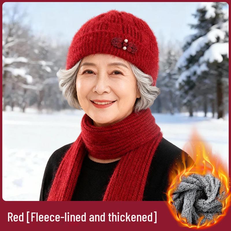 Warm Knitted Hat for Middle-Aged and Elderly Women – Thickened Wool with Ear Protection