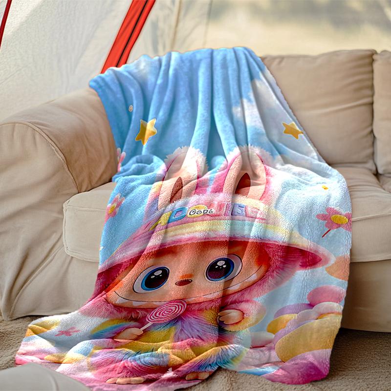 1 Stück Pflegeleichte LABUBU Decke, Perfekt für Sofa, Bett, Zuhause, Reisen & Mehr, Warme & Langlebige Bedruckte Decke