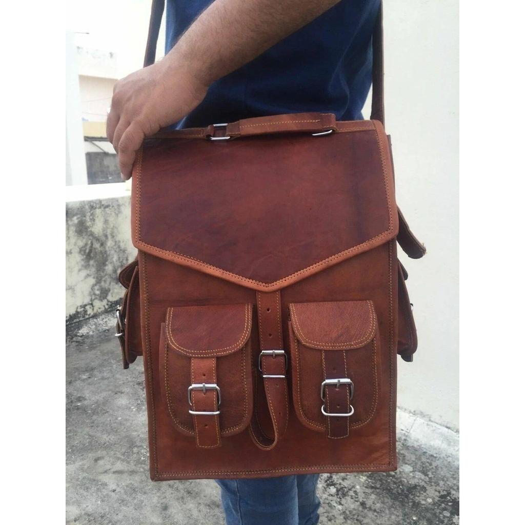 Leather New Men's Vintage Shoulder Bag Rucksack Backpack Laptop Travel