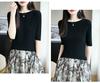 Ultra-Fine Pure Wool Women's Slim-Fit Fishbone Pattern One-Shoulder Mid-Sleeve Base Layer Shirt