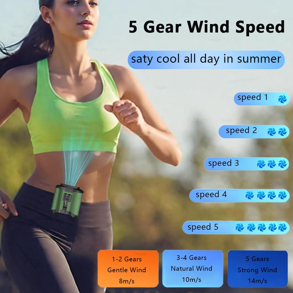 Protable Waist Fan Personal Belt Clip Fan Portable Power Bank Wearable Hanging Neck Fan for Outdoor Works Hiking Camping