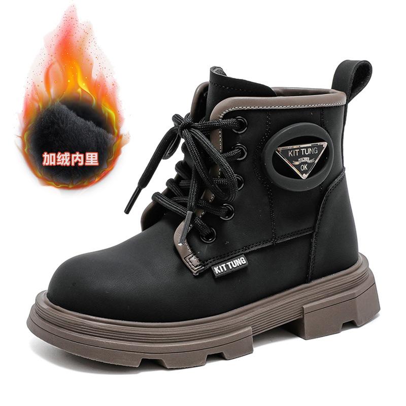 New children's leather boots,  velvet girls' boots