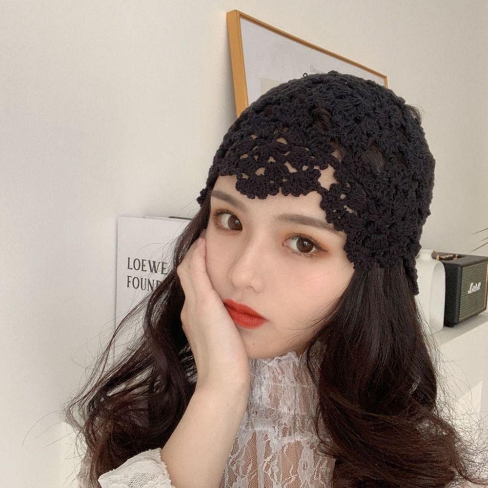 Basin Hat Hollow Flower Knitted Hat Ethnic Style Beanies Cute Crochet Bucket Hat  Outdoor