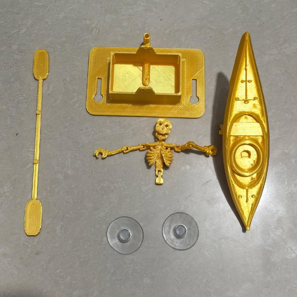 3D Printed Kayak Skeleton Aquarium Bubbler Glow-In-Dark Air Pump Powered Skateboard Fish Tank Dance Skull Bubbler Realistic