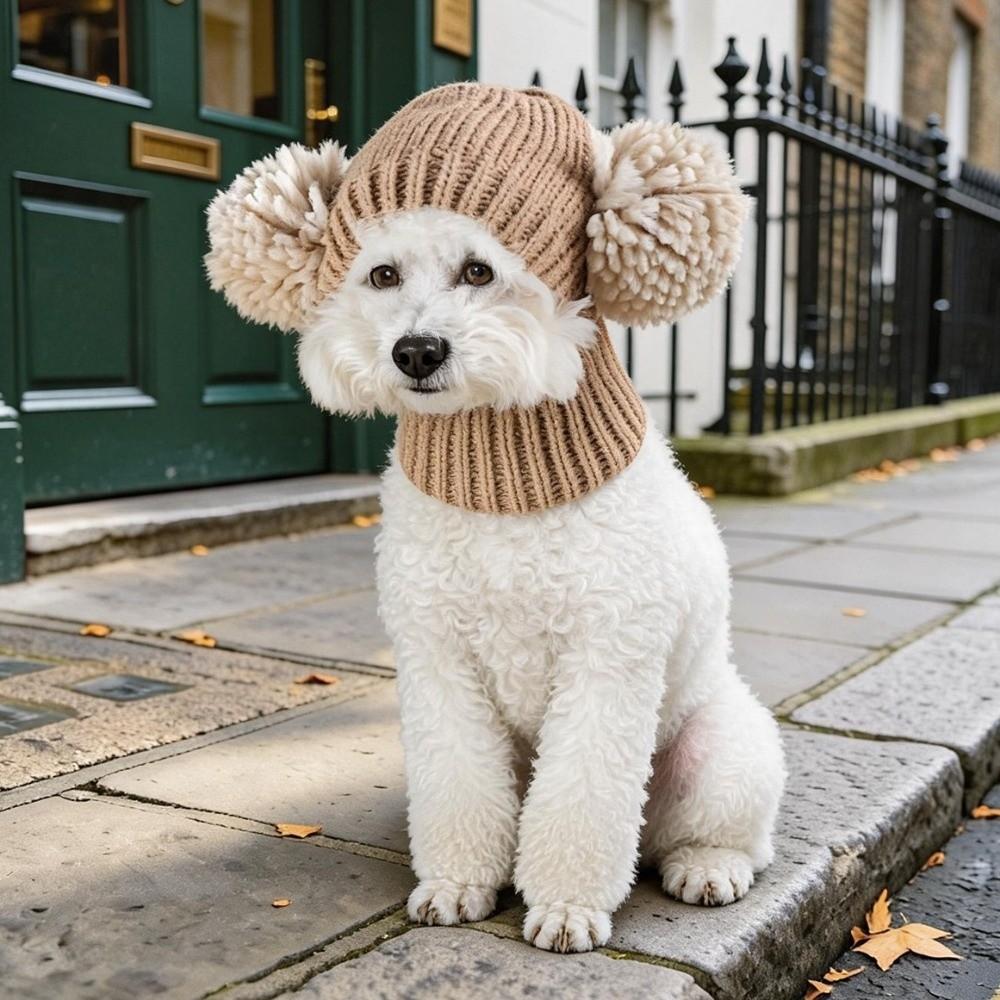 Handmade Pet Neck Warmer Soft Stretchy Pet Pom-pom Hat Absorbing Sound Pet Headgear Cold Weather