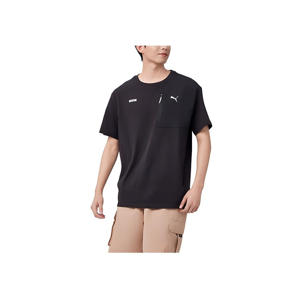 Puma Desert Road Tee Logo Print Pocket Breathable Casual Crew Neck Short Sleeve T-Shirt Men T-Shirts Black 681262-01