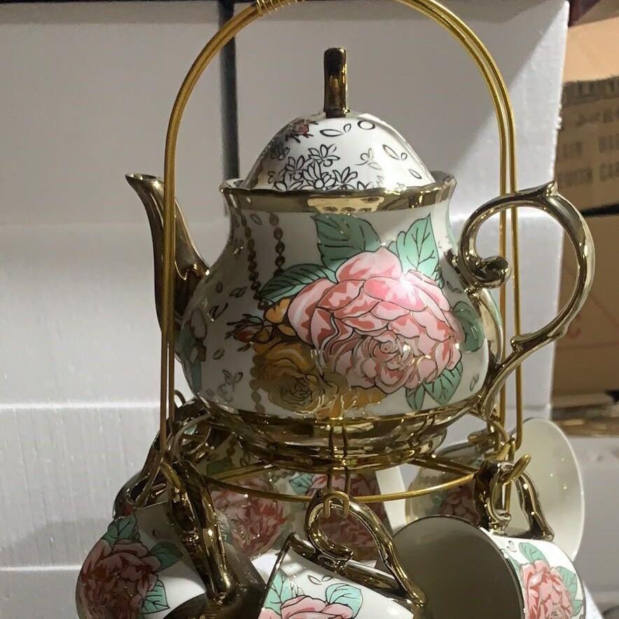 

Ceramic Coffee Set, Electroplated Coffee Cup And Saucer 20-Piece Set, English Afternoon Tea Set червоний