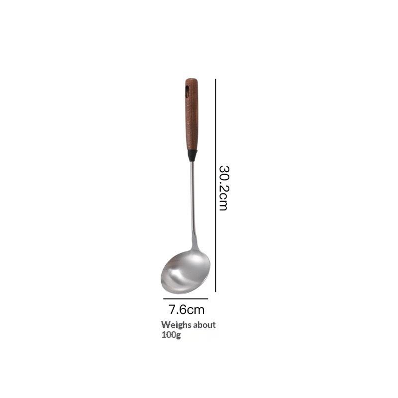 Stainless Steel Turner With Wooden Handle Heat-Resistant Long Handle Soup Ladle Spatula Kitchen Cooking Utensils