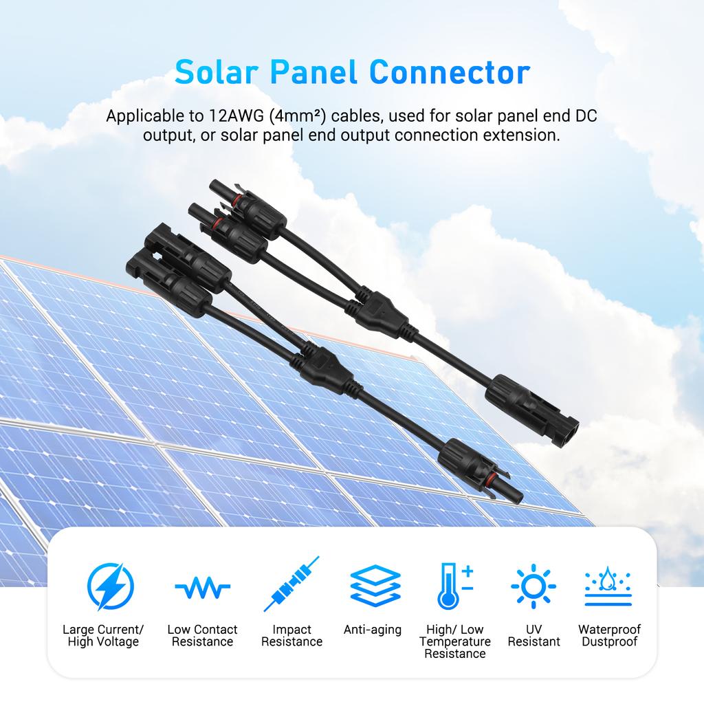 Y Branch Solar Connectors Parallel Cable Adapter 2-Way Solar Cable Connector Self-locking IP67