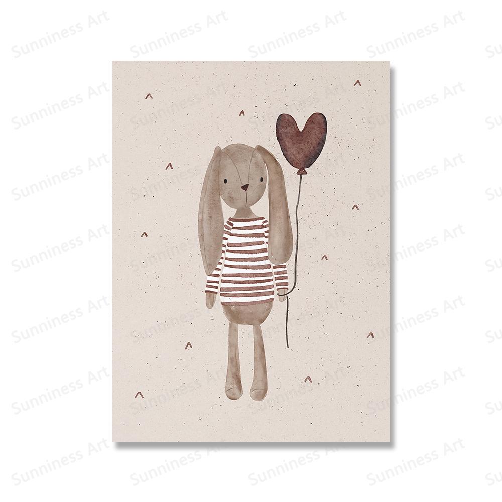 Lustige Tiere Kaninchen Gans Bär Katze Mädchen Blume Ballon Alphabet Poster Drucke Wand Kunst Leinwand Bilder für Baby Kinder Zimmer Dekor