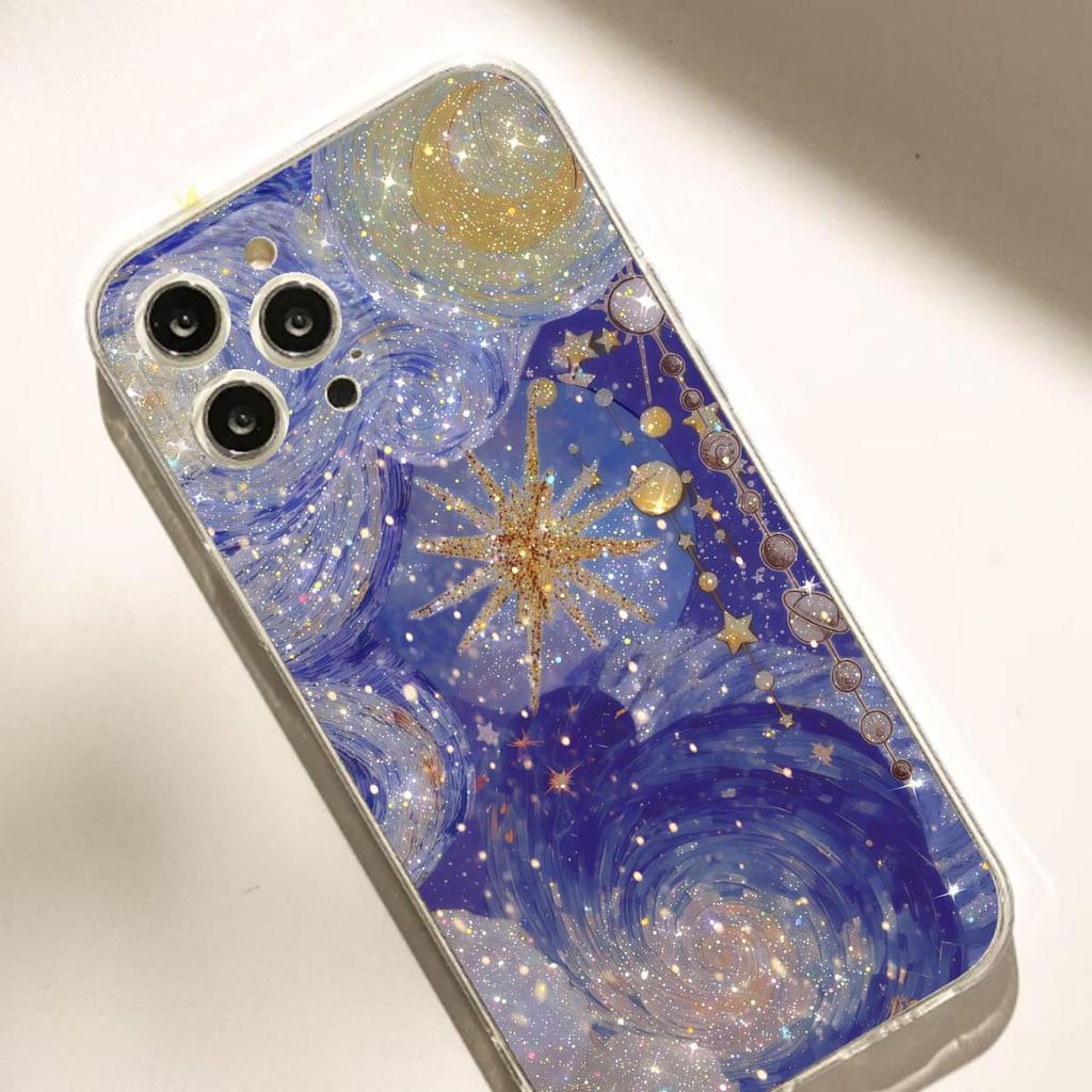 Purple Starry Sky Clear Anti-drop Case for iPhone 14/15/16/17 Promax