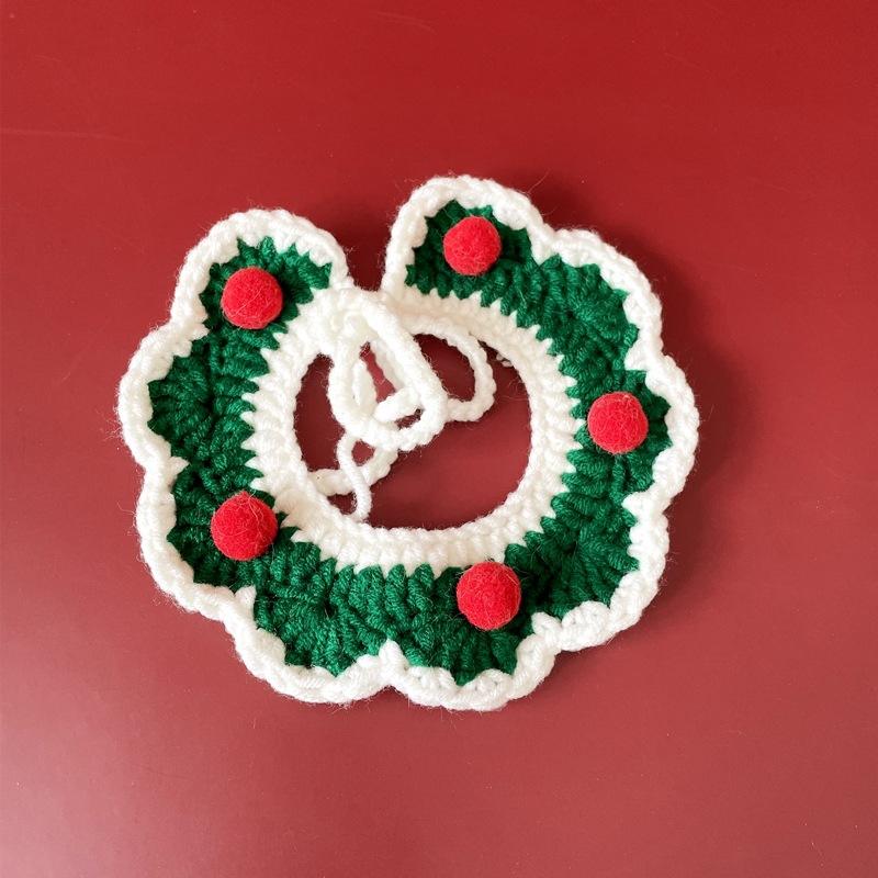 

Dog Collar Cat Christmas Pet Knitted Scarf Necklace Bib Party Dress Up Gift Green Single,S