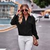 Women S Loose Fit Long Sleeve Shirt With Double Pockets Casual Fashion