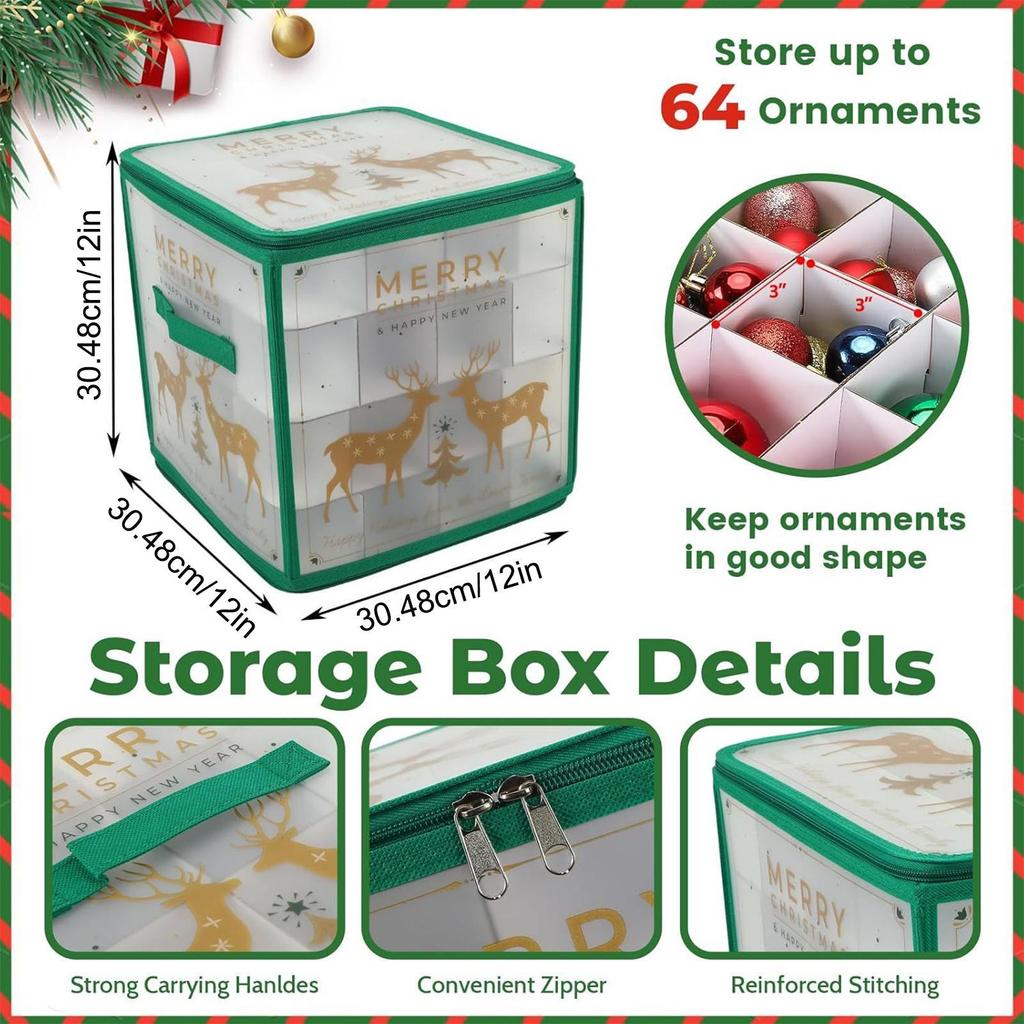 Christmas Ornament Storage Box 64-Grid Christmas Decorative Ball Storage Box With Dividers Christmas Ornament Keeper