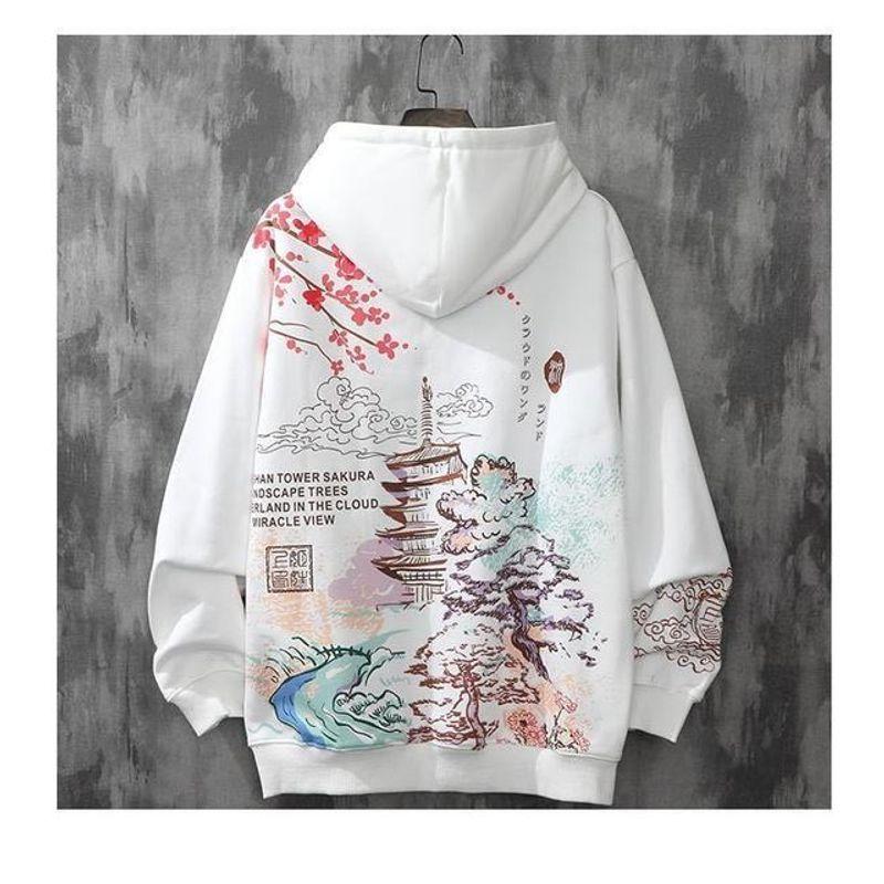 

Loose Trendy Antique Sweater Couple Tops Loose Trend Hoodie Couple Top White Asian size 2XL